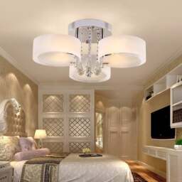 Rackhams Ceiling Light Semi-Flush Mount, Cylindrical Acrylic Lampshades, Crystal Drops - 3 cylindrical shades - thumbnail 1