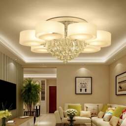 Rackhams Ceiling Light Semi-Flush Mount, Cylindrical Acrylic Lampshades, Crystal Drops - 3 cylindrical shades - thumbnail 4