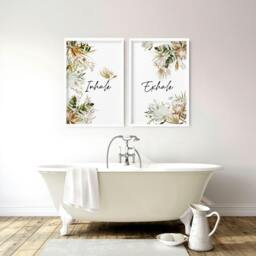 Rackhams Bathroom pictures for walls - Set of 2 prints - A4 8.27 x 11.69 in / 21 x 29.7 cm - Satin Photo paper 280 gsm - Oak Frame - thumbnail 1