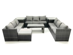 Rackhams Outdoor Garden Furniture Set 10 Seater Rattan Sofa Set with Coffee Table Big Footstool 2 Side Tables Dark Grey Mixed - thumbnail 2
