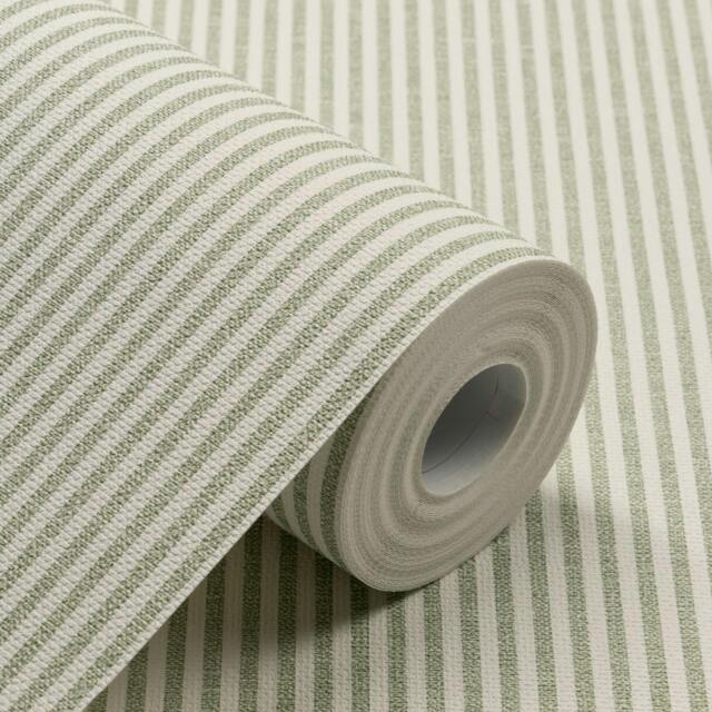 Rackhams Pinstripe Nursery Textured Wallpaper Green - image 1