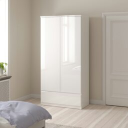 Rackhams Naia Wardrobe with 2 doors + 1 drawer in White High Gloss - White - Malemine - 1 - thumbnail 5