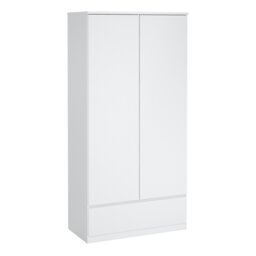 Rackhams Naia Wardrobe with 2 doors + 1 drawer in White High Gloss - White - Malemine - 1