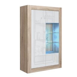 Rackhams Elegant 140cm Sideboard Cabinet Unit with White High Gloss Doors and Free LED - 140 cm  - Oak Matt Body & White Gloss Doors - 1 - thumbnail 4