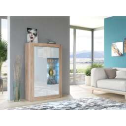 Rackhams Elegant 140cm Sideboard Cabinet Unit with White High Gloss Doors and Free LED - 140 cm  - Oak Matt Body & White Gloss Doors - 1 - thumbnail 3