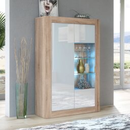 Rackhams Elegant 140cm Sideboard Cabinet Unit with White High Gloss Doors and Free LED - 140 cm  - Oak Matt Body & White Gloss Doors - 1 - thumbnail 2