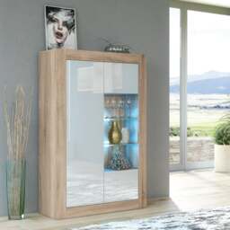 Rackhams Elegant 140cm Sideboard Cabinet Unit with White High Gloss Doors and Free LED - 140 cm  - Oak Matt Body & White Gloss Doors - 1