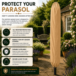 Rackhams Garden Parasol Table Umbrella 2.7M with Crank Handle, UV40 Protection, Includes Protection Cover, Robust Steel - Sand - thumbnail 6