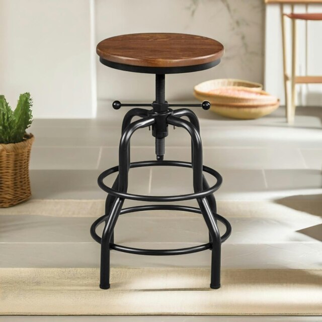 Rackhams Industrial Adjustable Height Retro Bar Stool Brown - image 1