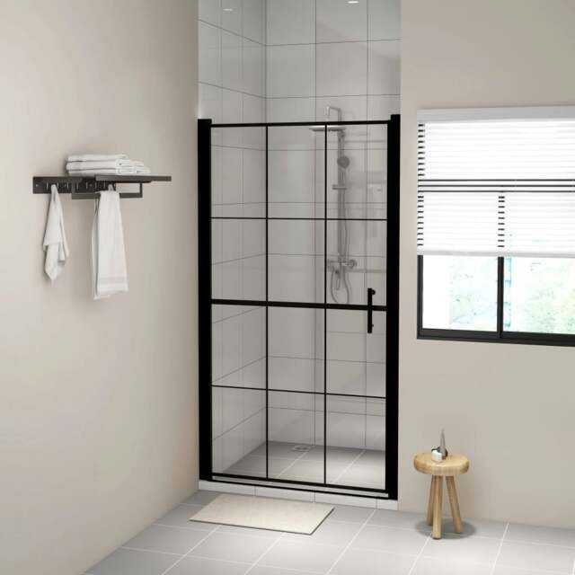 Rackhams Shower Door Tempered Glass 100x178 cm Black