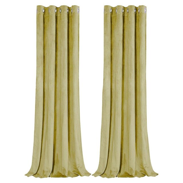 Rackhams Dusty Yellow Velvet Blackout Eyelet Curtains - 46x54 Inch Drop - Pair - image 1