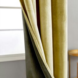 Rackhams Dusty Yellow Velvet Blackout Eyelet Curtains - 46x54 Inch Drop - Pair - thumbnail 3
