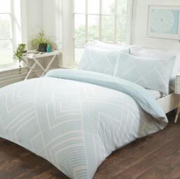 Rackhams Sparkle Striped Geometric Duvet Cover With Pillowcases - Duck Egg - Double (200cm x 200cm) - thumbnail 1
