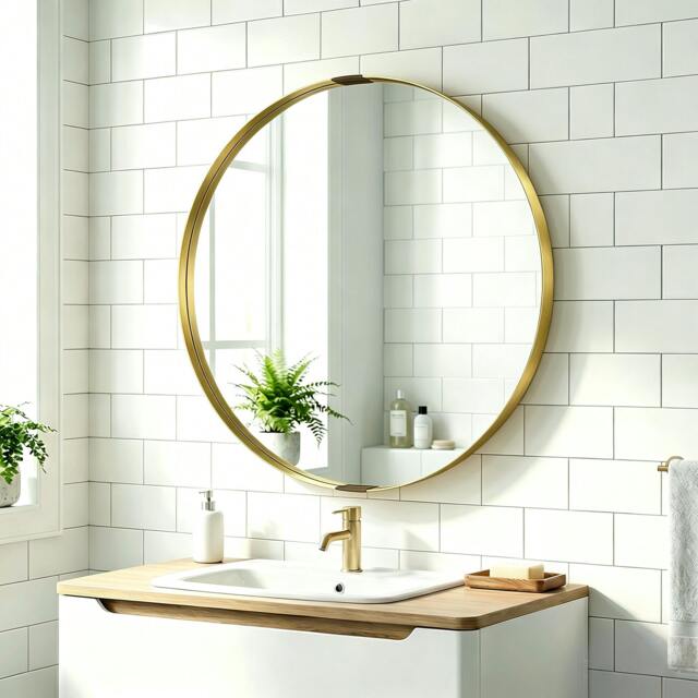 Rackhams Wall Mirror 61 cm, Wall Mounted Bathroom Mirror - Gold Tone - image 1