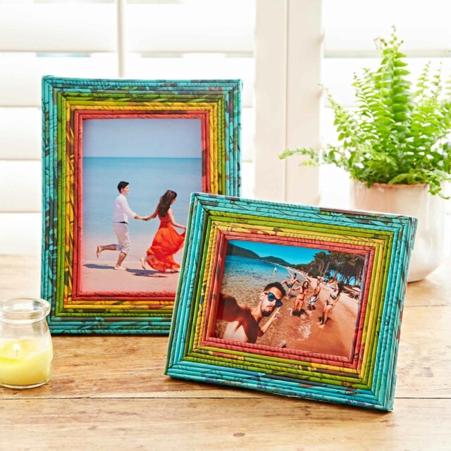 "Rackhams Recycled Newspaper Photo Frame - 7"" x 5"" - Blue/Green/Yellow/Red" - image 1