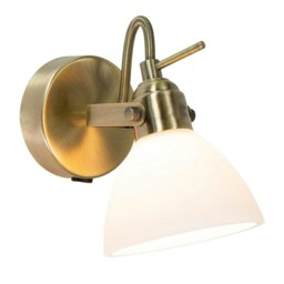 Rackhams Contemporary and Chic Antique Brass Wall Spot Light with Switch and Glass Shade