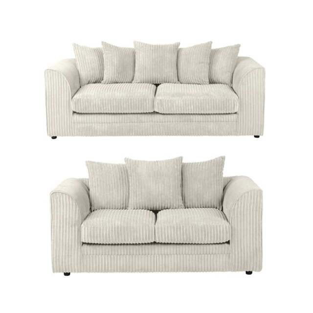 Rackhams Dylan Jumbo Cord 3+2 Seater Fabric Sofa in Cream - 3 Seater & 2 Seater Set - image 1