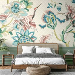 Rackhams Cranes in Flight Wall Mural - Cream - Large - W350cm x H280cm - thumbnail 1
