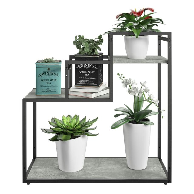 Rackhams Weston Plant Stand with 3 Shelves Black/Light Concrete - Grey - image 1