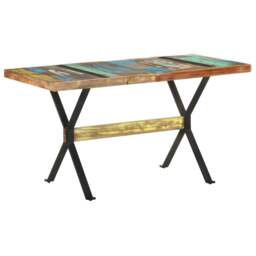 Rackhams Dining Table 140x70x76 cm Solid Reclaimed Wood - Multicolour - Solid reclaimed wood with a natural finish, steel with black powder-coated finish