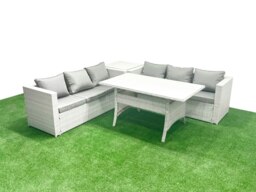 Rackhams Rattan Garden Furniture Set 6 Seater Outdoor Sofa Set with Dining Table Side Table Light Grey Mixed - thumbnail 2