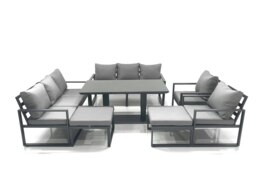 Rackhams 10 Seater Aluminium Garden Furniture Set with Rising Dining Table, 2 Sofas, 2 Chairs, 2 Footstools - Dark Grey - thumbnail 2