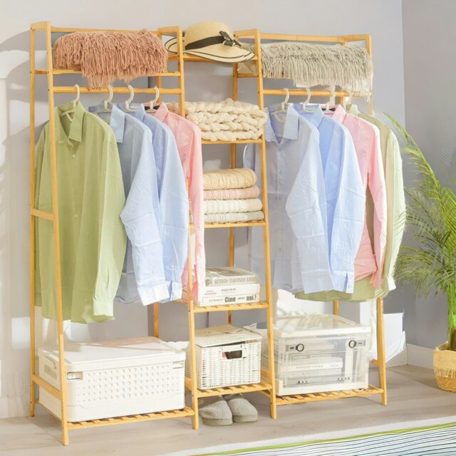 Rackhams Large Wooden Clothes Rack With Storage Shoe Cabinet Brown - image 1