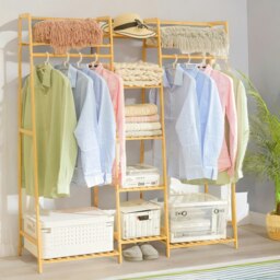 Rackhams Large Wooden Clothes Rack With Storage Shoe Cabinet Brown