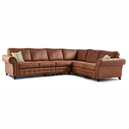 Rackhams Oakland Large 6 Seater Leather Corner Sofa Chesterfield Style - Tan - Right Hand Facing - thumbnail 1