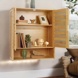 Rackhams Wooden Bathroom Wall Storage Cabinet Organiser Natural Brown - thumbnail 6