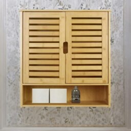 Rackhams Wooden Bathroom Wall Storage Cabinet Organiser Natural Brown - thumbnail 3