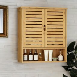 Rackhams Wooden Bathroom Wall Storage Cabinet Organiser Natural Brown - thumbnail 2