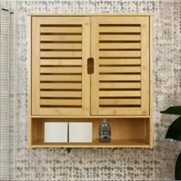 Rackhams Wooden Bathroom Wall Storage Cabinet Organiser Natural Brown - thumbnail 4