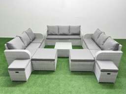 Rackhams 13 Seater Outdoor Garden Furniture Set PE Rattan Lounge Sofa Set with Coffee Table 3 Seater Sofa 4 Footstools Light Grey - thumbnail 1