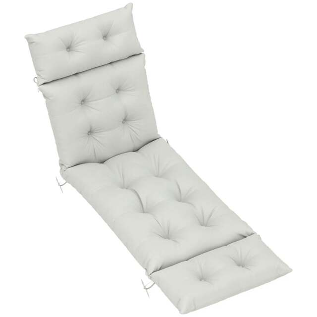 Rackhams Sun Lounger Cushions Only, 190x56x10cm Garden Lounge Chair Cushions, UPF20+ 220gsm Fabric, Thick Sunbed Replacement Pads with 6 Ties, Light Grey