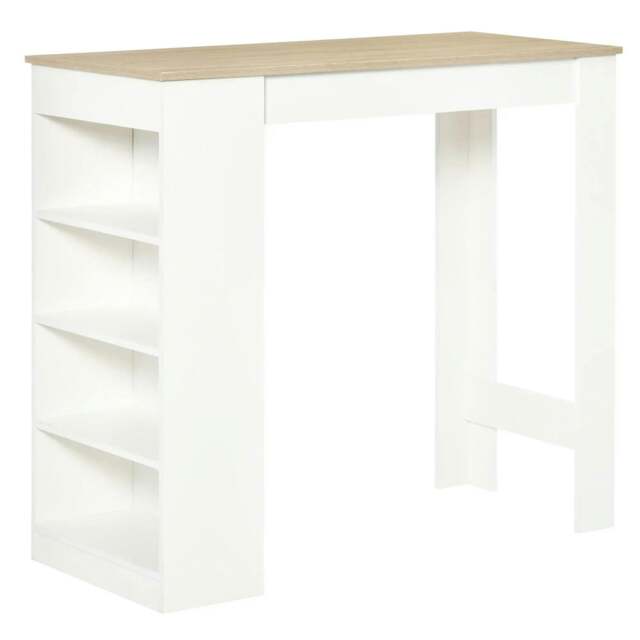 Rackhams Bar Table, Dining Table with 4-Tier Storage Shelf for Breakfast Bar, Kitchen, Dining Room, Living Room, Natural - image 1