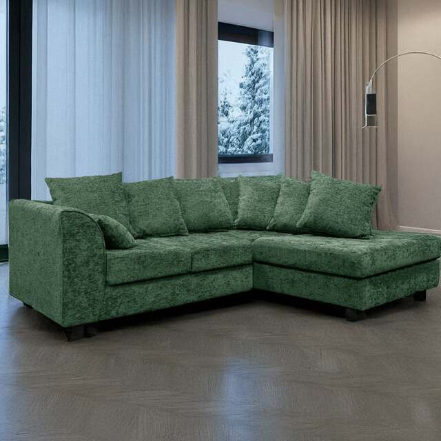 Rackhams Monaco Chenille Fabric 4 Seater L Shaped Corner Sofa - Green - Right Hand Facing - image 1