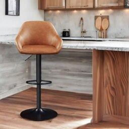 Rackhams 2PC Height Adjustable 360 Faux Leather Swivel Bar Stools Set Brown - thumbnail 5