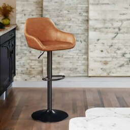 Rackhams 2PC Height Adjustable 360 Faux Leather Swivel Bar Stools Set Brown - thumbnail 3