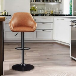 Rackhams 2PC Height Adjustable 360 Faux Leather Swivel Bar Stools Set Brown - thumbnail 6