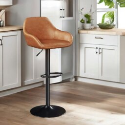 Rackhams 2PC Height Adjustable 360 Faux Leather Swivel Bar Stools Set Brown - thumbnail 4