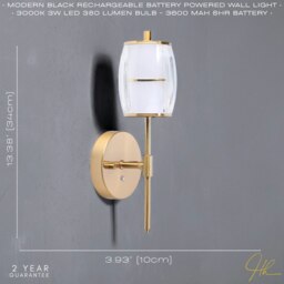 Rackhams Satin Gold Wireless Rechargeable Touch Dimmer Wall Light with Clear Glass Shade - thumbnail 5