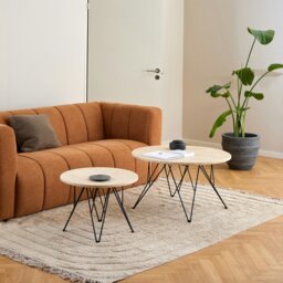 Rackhams Prunus Round Coffee Table in Matt Beige and Matt Black Coated Steel Base 80x46.4cm - beige,black - Beige - 80