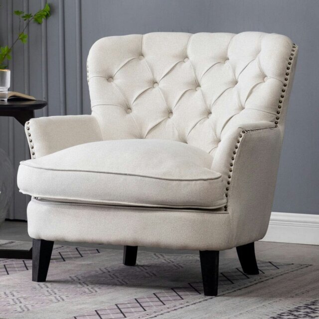 Rackhams Modern Beige Club Chair Button Tufted Accent Chair - Beige - image 1