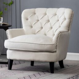 Rackhams Modern Beige Club Chair Button Tufted Accent Chair - Beige