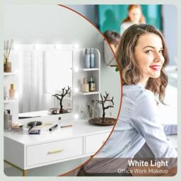 Rackhams Dressing Table with Lighted Mirror, Cushioned Stool, Drawers, Shelves, LED Makeup Vanity Desk Set, Modern Dresser Vanity Table for Bedroom, White - thumbnail 4