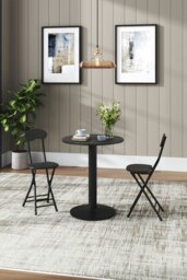 Rackhams Black Round Coffee Table with Metal Base - Black - thumbnail 2