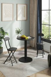 Rackhams Black Round Coffee Table with Metal Base - Black - thumbnail 1