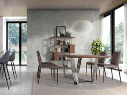 Rackhams Oval Barrel walnut and chrome-plated steel dining table 1097 - thumbnail 4