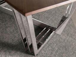 Rackhams Oval Barrel walnut and chrome-plated steel dining table 1097 - thumbnail 5